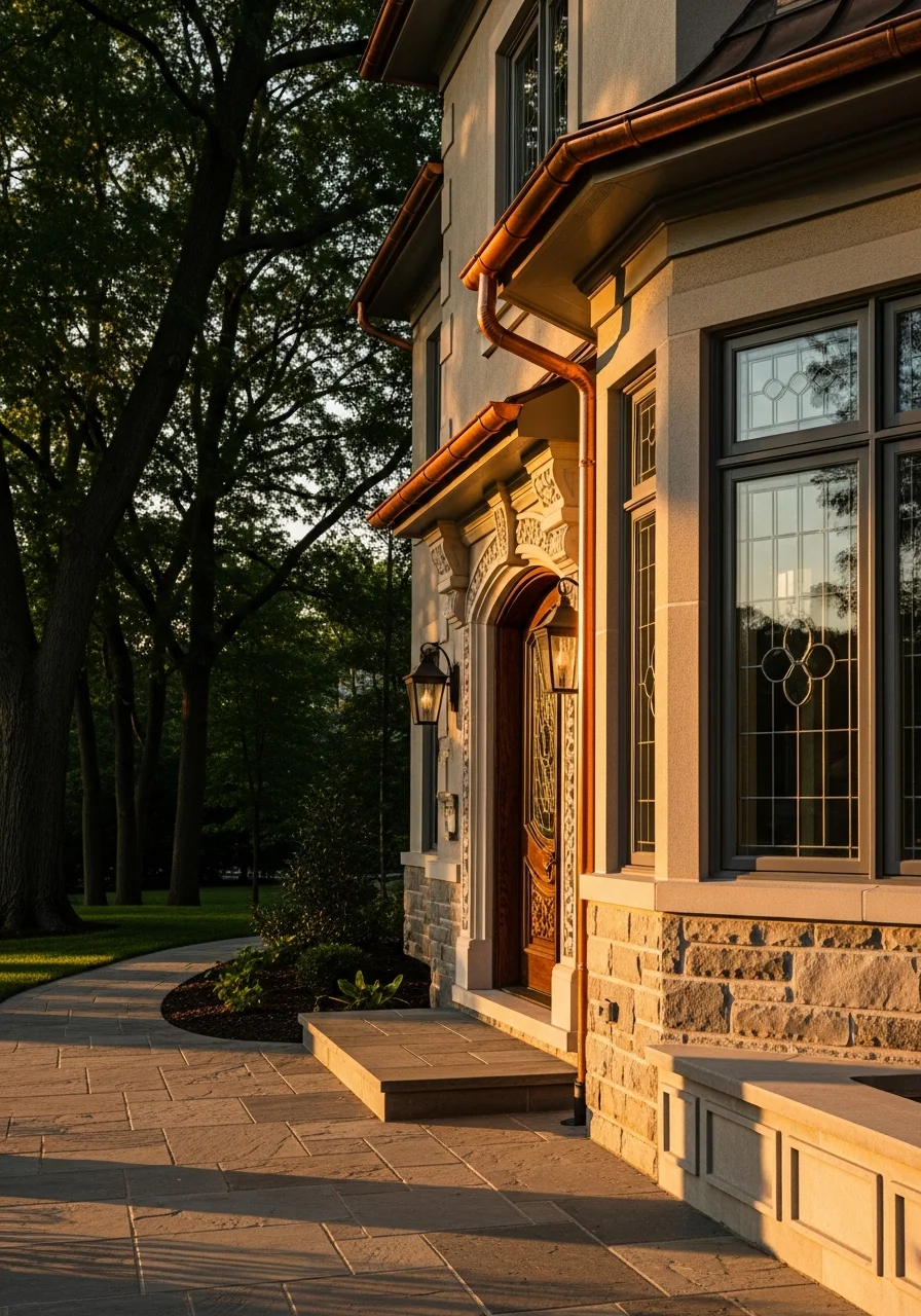 Detail shot of high-end home exterior in Barrington showing architectural quality and professional finishing.