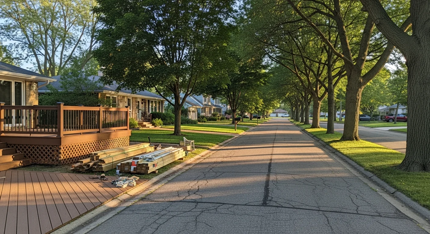 Residential street in Grayslake with well-maintained homes and mature trees lining the road.